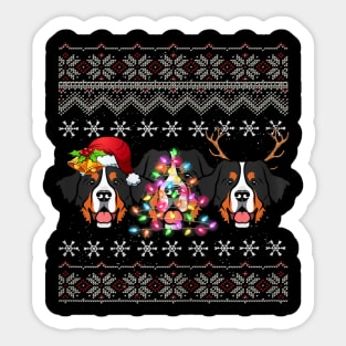 Christmas Bernese Mountain Gift Lights Santa Hat Three Dogs Sticker